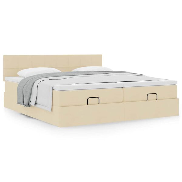 vidaXL Ottoman-Bett mit Matratzen Creme 200x200 cm Stoff