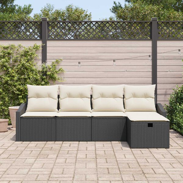 vidaXL Sofa Set mit Kissen mit Speicher Schwarz Poly-Rattan