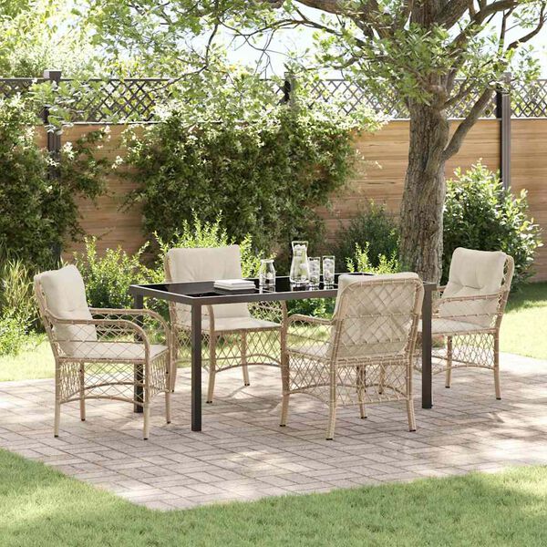 vidaXL Garten Essgruppe mit Kissen 5 pcs Beige Poly-Rattan