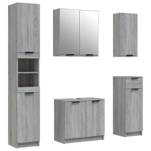 vidaXL 5-tlg. Badm&ouml;bel-Set Grau Sonoma-Eiche Holzwerkstoff