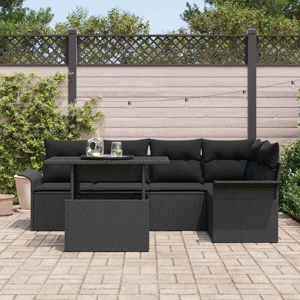 vidaXL Gartensofa-set mit Kissen 6 pcs Schwarz Poly-Rattan