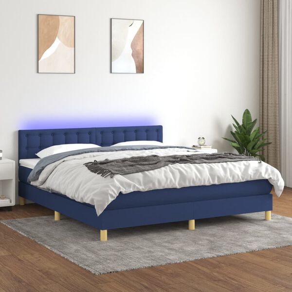 vidaXL Boxspringbett mit Matratze & LED Blau 180x200 cm Stoff