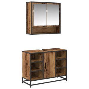 vidaXL Badezimmerm&ouml;bel-Set mit Regal 2 pcs Altholz Holzwerkstoff