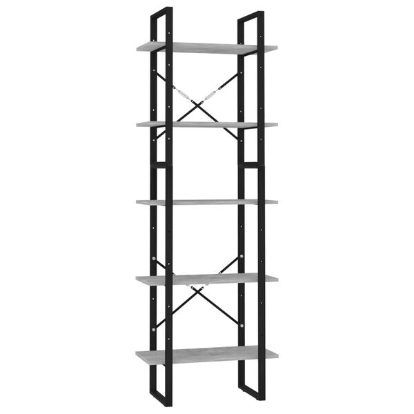 vidaXL Bücherregal 5 Fächer Betongrau 60x30x175 cm Holzwerkstoff