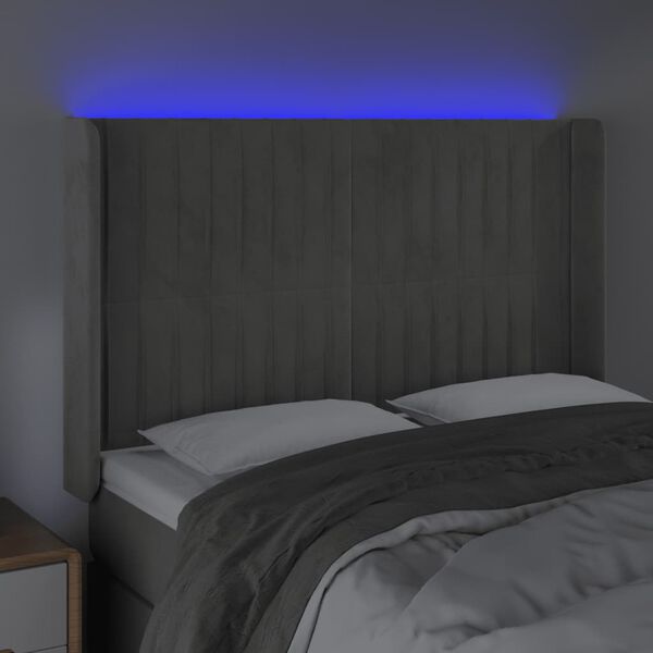 vidaXL LED Kopfteil Hellgrau 147x16x118/128 cm Samt