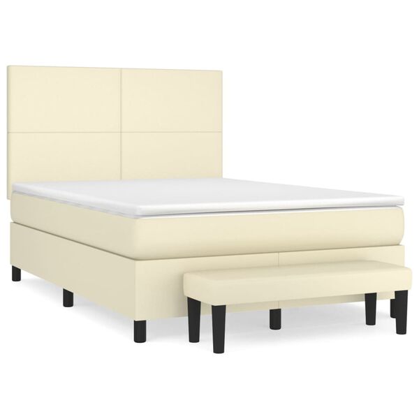 vidaXL Boxspringbett mit Matratze Creme 140x190 cm Kunstleder