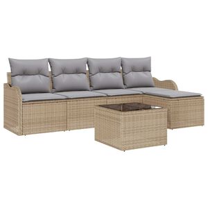 vidaXL Garten-Sofa-Set mit Kissen 6 pcs Schwarz Poly Rattan