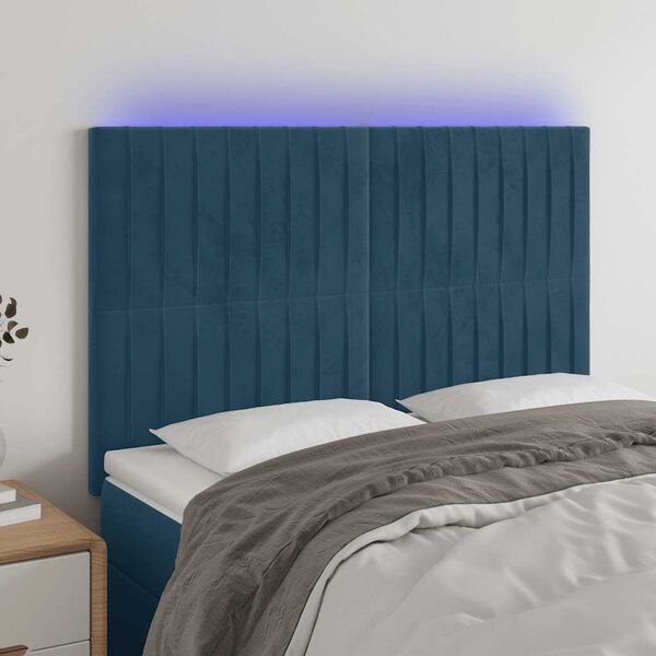 vidaXL LED Kopfteil Dunkelblau 144x5x118/128 cm Samt