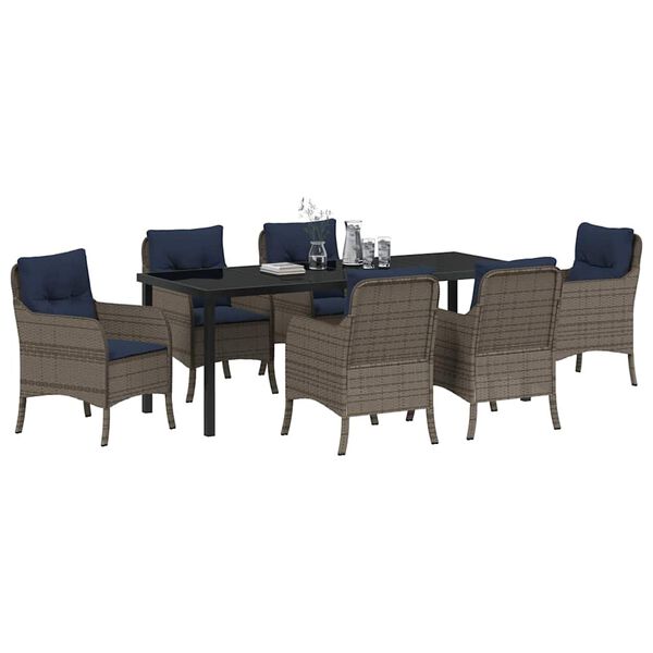 vidaXL Garten Essgruppe mit Kissen 7 pcs Grau Poly-Rattan
