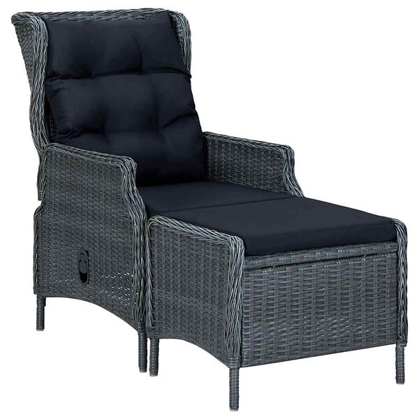 vidaXL Gartensessel Verstellbar mit Fu&szlig;hocker Poly-Rattan Dunkelgrau
