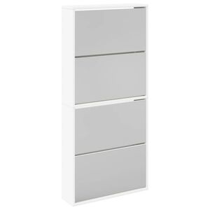 vidaXL Schuhschrank mit 4 F&auml;chern Spiegel Wei&szlig; 63&times;17&times;134 cm