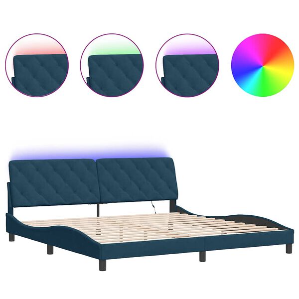 vidaXL Bettgestell mit LED ohne Matratze Blau 200x200 cm Samt