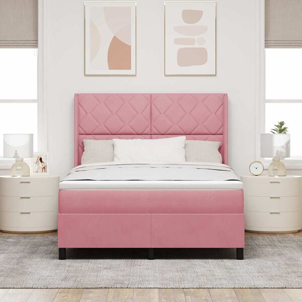 vidaXL LED Boxspringbett mit Matratze Rosa 140 x 200 cm Samt