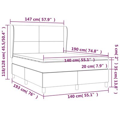 vidaXL Boxspringbett mit Matratze Hellgrau 140x190 cm Samt