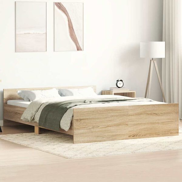 vidaXL Bettgestell mit Kopf- und Fu&szlig;teil Sonoma-Eiche 135x190 cm