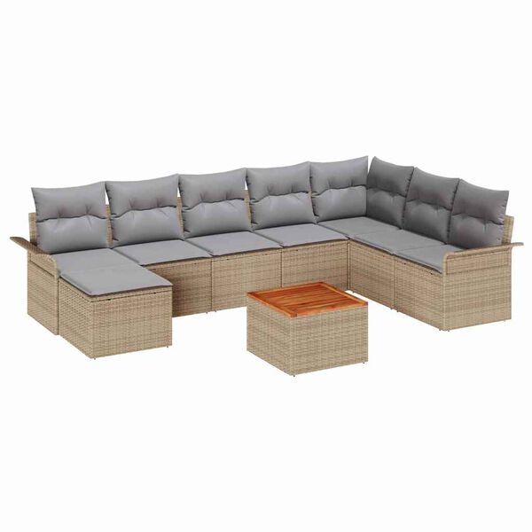 vidaXL Garten-Sofa-Set 9 pcs Beige Poly Rattan