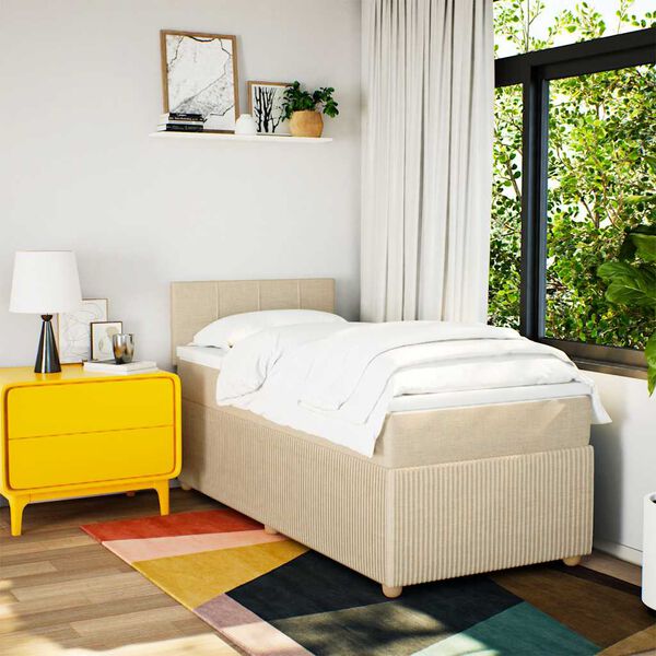 vidaXL Boxspringbett mit Matratze Creme 90x190 cm Stoff