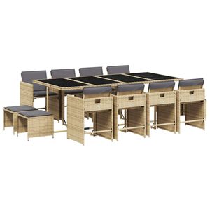 vidaXL 13-tlg. Garten-Essgruppe mit Kissen Beigemischung Poly Rattan