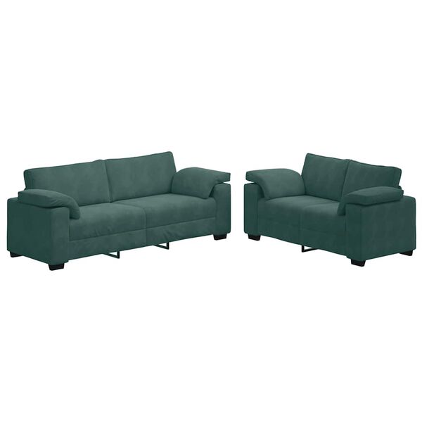vidaXL 2-teiliges Sofa-Set mit Kissen, dunkelgr&uuml;ner Samt