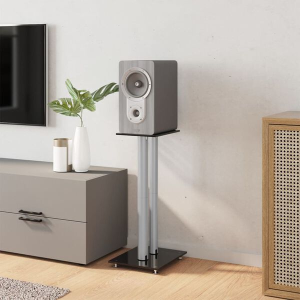 vidaXL Lautsprecher-Ständer 2 Stk. Schwarz & Silbern Hartglas 2 Säulen