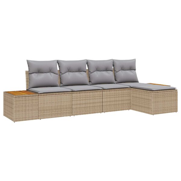 vidaXL Gartensofa-set mit Kissen 5 pcs Beige und Hellgrau Poly Rattan