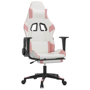 vidaXL Gaming-Stuhl mit Massage & Fu&szlig;st&uuml;tze Wei&szlig; & Rosa Kunstleder