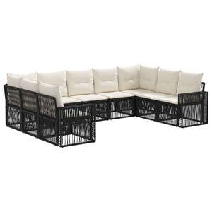 vidaXL Gartensofa-set 9 stk. Schwarz und Cremewei&szlig; Poly-Rattan