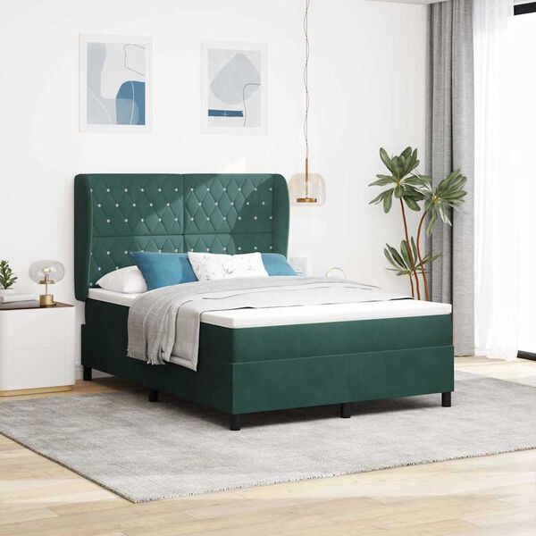 vidaXL Boxspringbett mit Matratze Dunkelgr&uuml;n 200 x 140 cm Polyester