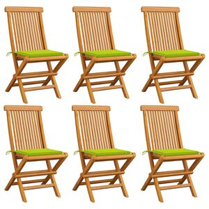 vidaXL Klappst&uuml;hle mit hellgr&uuml;nen Kissen, 6 St&uuml;ck, Massivholz Teakholz