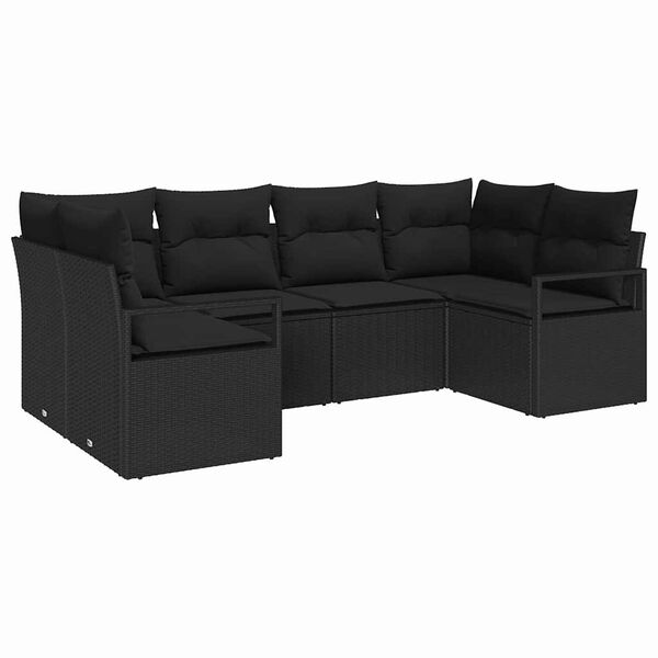 vidaXL Sofa Set mit Kissen 6 pcs Schwarz Poly-Rattan
