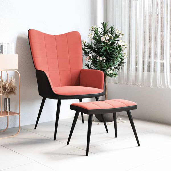 vidaXL Relaxsessel mit Hocker Rosa Samt und PVC