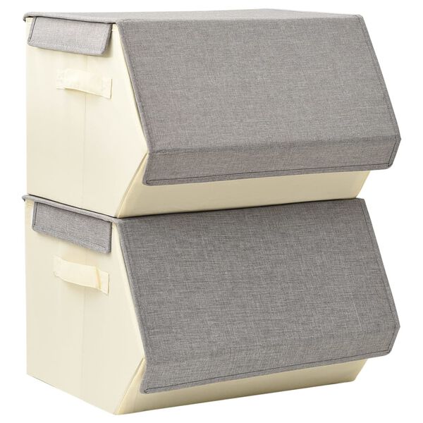 vidaXL Aufbewahrungsboxen mit Deckeln 2Stk. Stapelbar Stoff Grau Creme