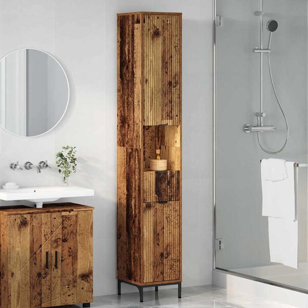 vidaXL Badezimmerschrank mit Schubladen Altholz 31,5 x 33 x 190 cm