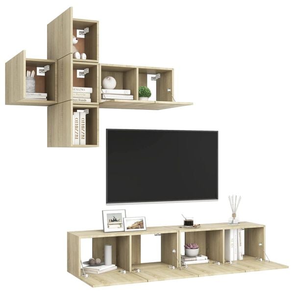 vidaXL 7-tlg. TV-Schrank-Set Sonoma-Eiche Holzwerkstoff