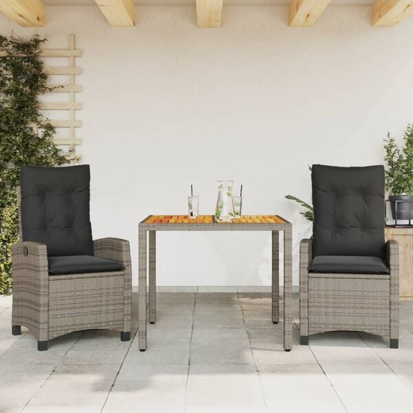 vidaXL 7-tlg. Garten-Essgruppe mit Kissen Grau Poly Rattan
