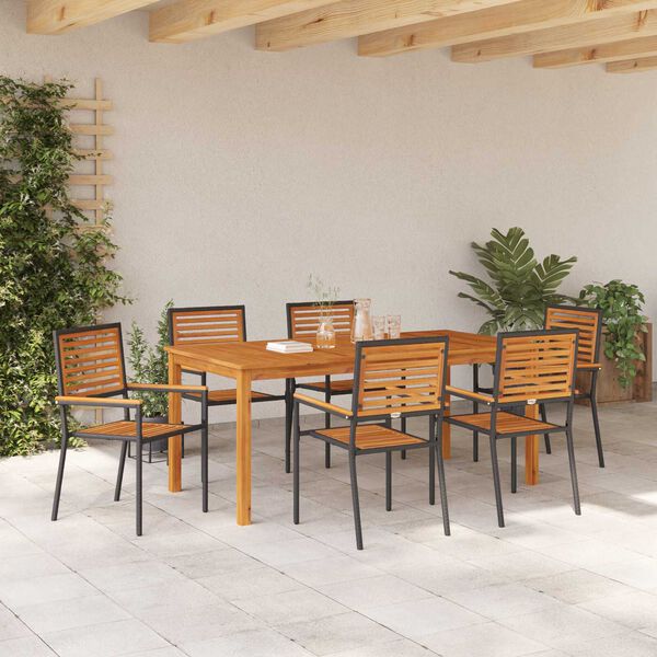 vidaXL Garten Essgruppe 7 pcs Schwarz Massivholz Akazie
