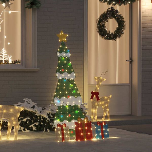 vidaXL Beleuchteter Weihnachtsbaum mit 3 Geschenkboxen 2D Warm Wei&szlig;