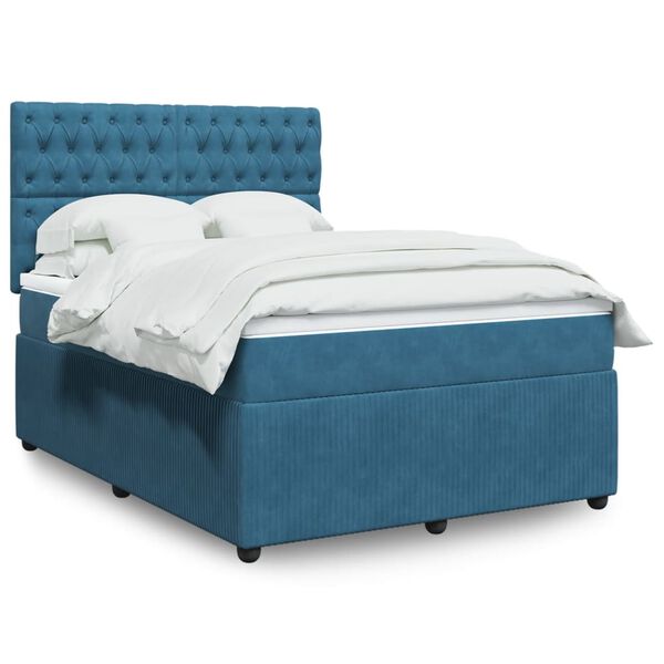 vidaXL Boxspringbett mit Matratze Blau 160x200 cm Samt
