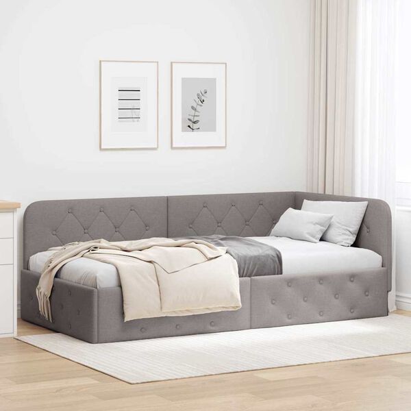vidaXL Eckbettgestell mit Kopfteil Taupe 90 x 190 cm Stoff