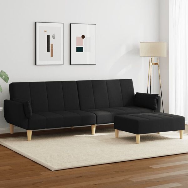 vidaXL Schlafsofa 2-Sitzer mit Fußhocker Schwarz Stoff