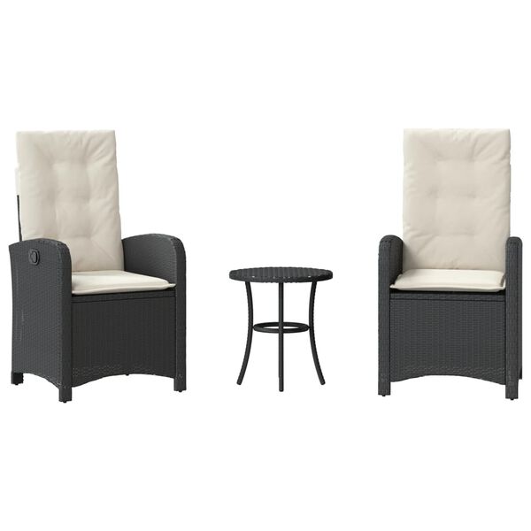 vidaXL 3-tlg. Bistro-Set mit Kissen Schwarz Poly Rattan