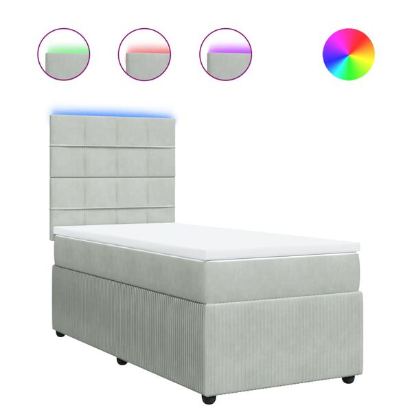 vidaXL Boxspringbett mit Matratze Hellgrau 90x190 cm Samt