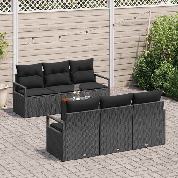 vidaXL Gartensofa-set mit Kissen 7 pcs Schwarz Poly-Rattan