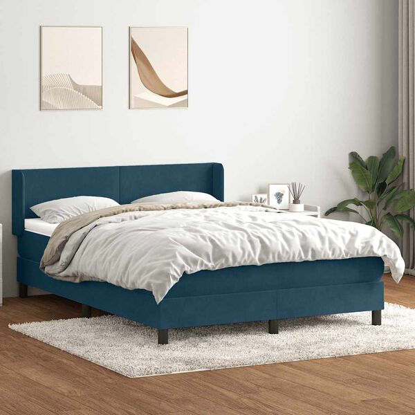 vidaXL Boxspringbett mit Matratze Dunkelblau 140x220 cm Samt