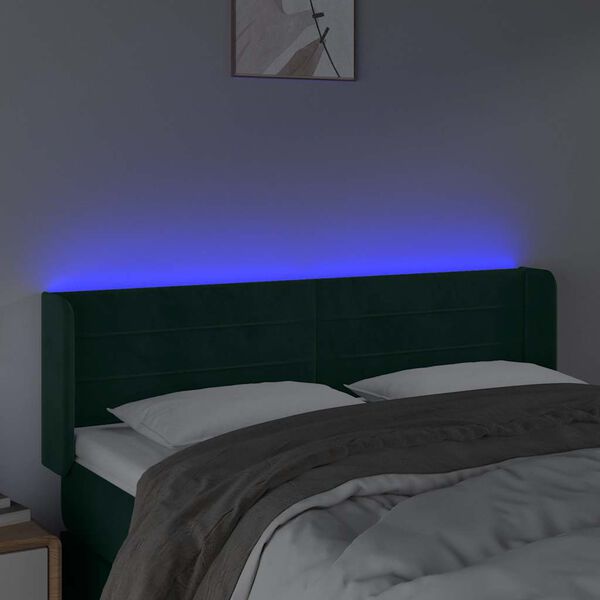 vidaXL LED Kopfteil Dunkelgr&uuml;n 147x16x78/88 cm Samt