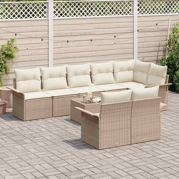 vidaXL Gartensofa-set mit Kissen 9 pcs Beige Poly-Rattan
