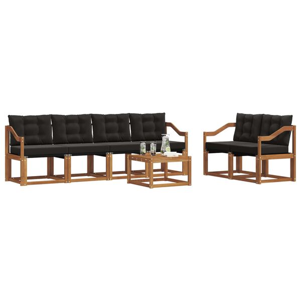 vidaXL Outdoor-Sofagarnitur mit Kissen 7 pcs Nat&uuml;rlich und Schwarz