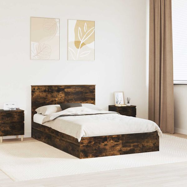 vidaXL Aufbewahrungsbett Ger&auml;ucherte Eiche 120 x 190 cm Holzwerkstoff