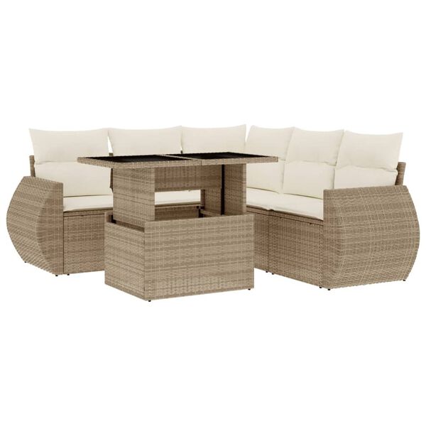 vidaXL 6-tlg. Garten-Sofagarnitur mit Kissen Beige Poly Rattan