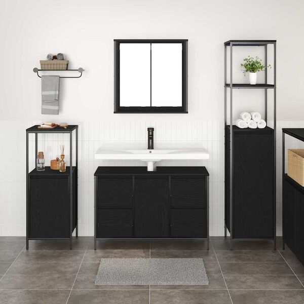 vidaXL Badezimmerm&ouml;bel-Set 3 pcs Schwarz Eichen-Optik Holzwerkstoff